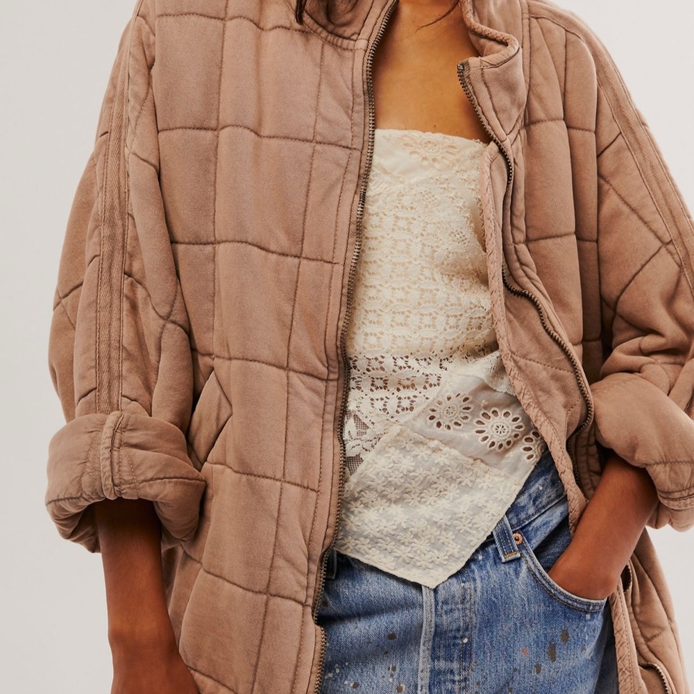 Free People Dolman Quilted Jacket (LIGHT GREEN COLOR) Sz Large